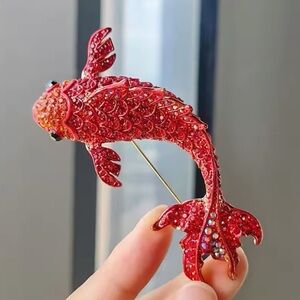 Sirena Red Crystal Carp Fish Brooch